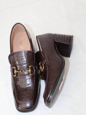 NEW Saint G Croc Embossed Leather Block Ribbed Heel Pumps Valentina Loafers 41
